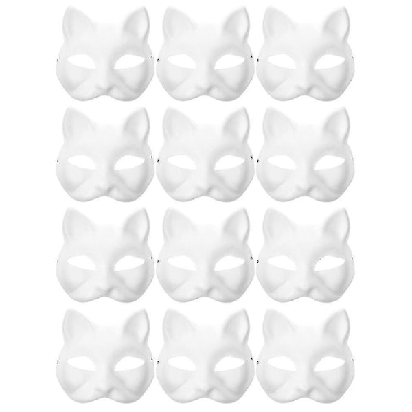12 Blanke Kattemasker Maskerade Kostume Cosplay Maske Børnehave DIY Umalede Kattemasker