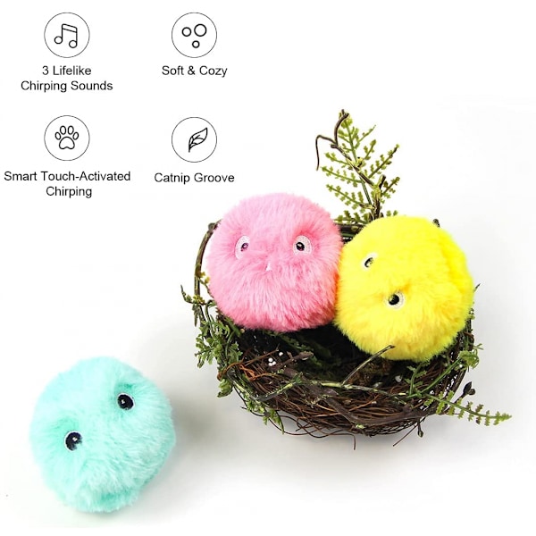 3-pack fluffiga plysch kattboll leksaker, interaktiva kvittrande