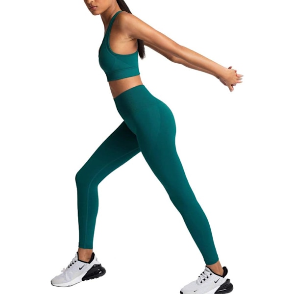 One's Workout Clothes 2 Piece Yoga Set Gym Exercise Seamless Yoga Leggings With Sports Bra Fitness Activewear, Green Large