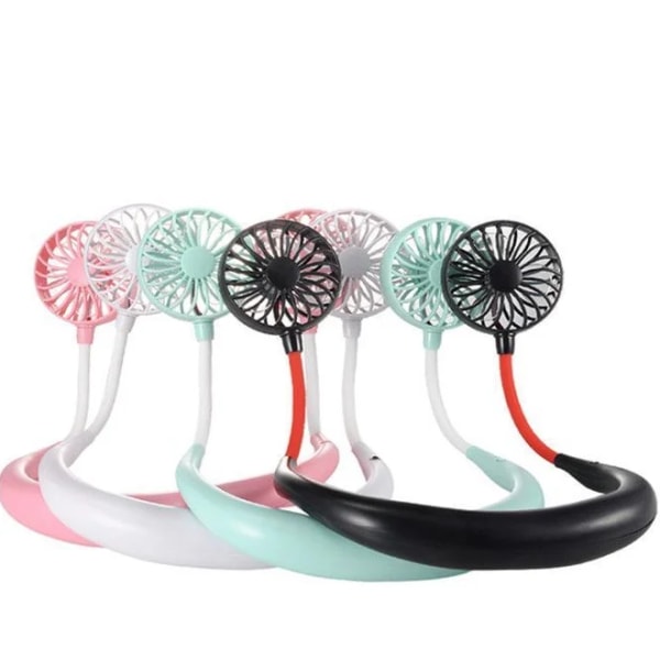 AAA164 3/6 leaves Mini Outdoors Mute Sports Portable Neckband Double Fans LED USB Foldable Rechargeable Hanging Neck Fan