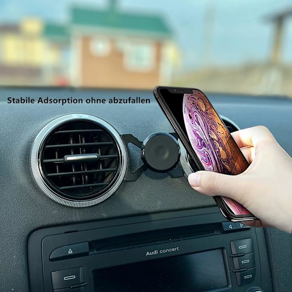 Magneettinen auton puhelinteline, yhteensopiva Audi A3 8P:n ja Audi S3 8P:n kanssa, sopii älypuhelimille ja GPS:lle, 360 astetta (musta)