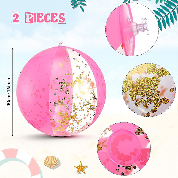 2 x Ilmatäytteiset rantapalloa - Glitter rantapallo 16 tuumaa, Konfetti läpinäkyvä rantapallo