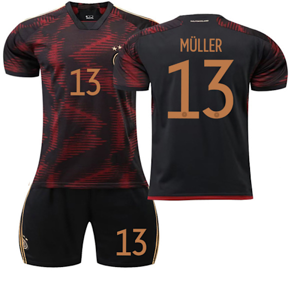 Saksan 22-23 vieraspelipaita musta ja kulta, nro 11 Reus 8 Kroos 13 Muller 19 Sane jalkapalloasu lyhyt 2223 Germany away number 13 #M