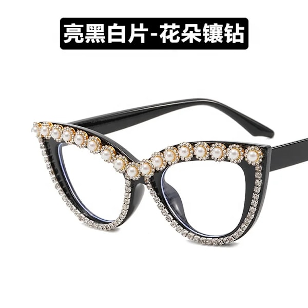 Kissan silmä timantti-upotukset litteä peili anti-sininen valo uudet muotilasit kehykset persoonallisuus naiset strassi aurinkolasit C3 Cat-Eye Glasses
