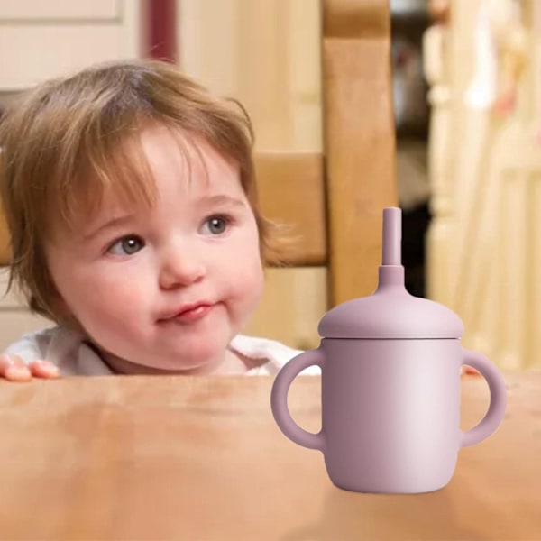 Silikon Treningskopp med Straw-Lopp - Sippy Cup med 2 Håndtak pink