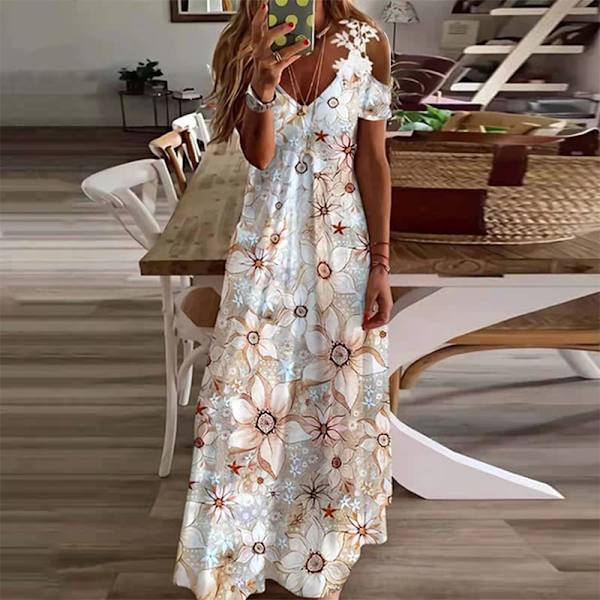 Naisten kesä lyhythihainen pitkä mekko virkattu maksimekot mustavalkoinen solmiovärjäys 3XL auringonkukka Sun Flower M