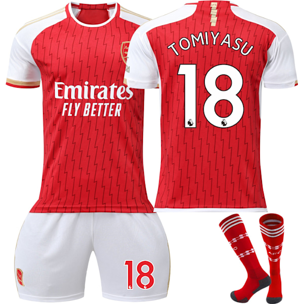 23-24 Arsenal hjemme fodboldsæt 7 Saka 8 Odegaard 9 Jesus 11 Martinelli trøje Size 18 socks 26 yards