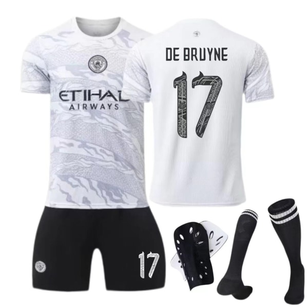 23-24 Manchester City Dragon Year Special Edition Jersey No. 9 Haaland 17 De Bruyne Lasten ja aikuisten jalkapallopaita No. 47 socks + protective gear XXL