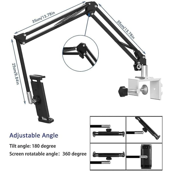 CQBB Tablet holder til seng, justerbar og foldbar med 360 graders rotation til iPhone, Ipad, Mobiltelefon