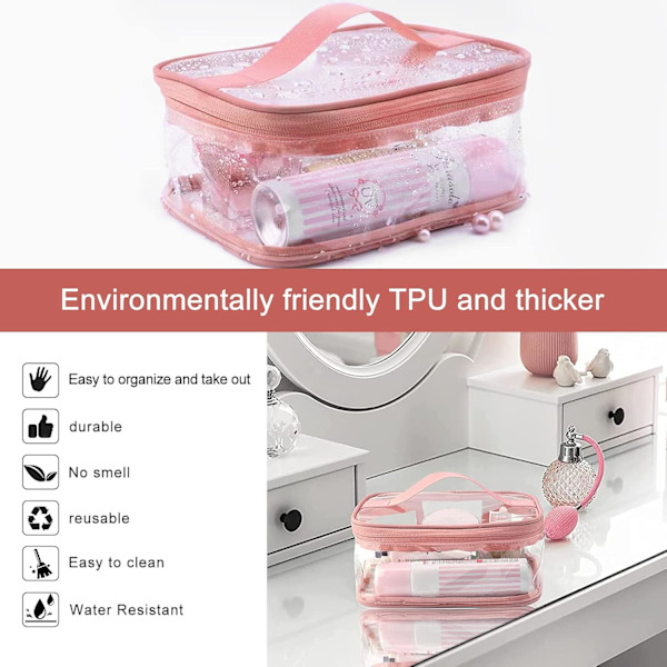 Transparent necessär, Funnasting Transparent Makeup Bag Vattentät Transparent Bärbar Resväska med Handtag och Dragkedja (Grön)