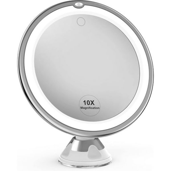 LED-ljus kosmetisk spegel med 10x förstoring, 360 graders rotation, stark sugkopp, 1 st, perfekt för hem och resor