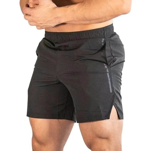Herre Sports Shorts med Lomme Hurtigtørrende Mesh Snørelukning Sort Løbeshorts til Mænd til Fitness Sort med Hvid Label XL