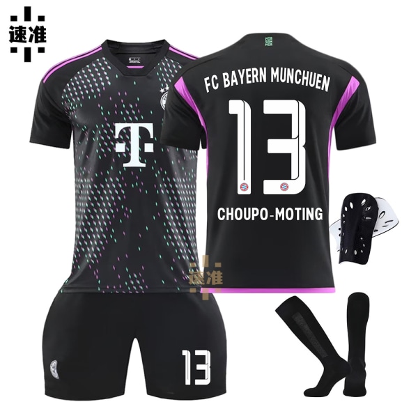 23-24 säsong Bayern borta svart fotbollströja nr 10 Sane 25 Muller 13 Choupo-Moting tröjset barnkläder No. 6 + Socks Protector XXXL
