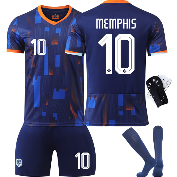 EM 2024 Nederländerna fotbollströja nr 4 Van Dijk 10 Depay 11 Robben 21 De Jong tröja set No. 10 with socks + protective gear #2XL