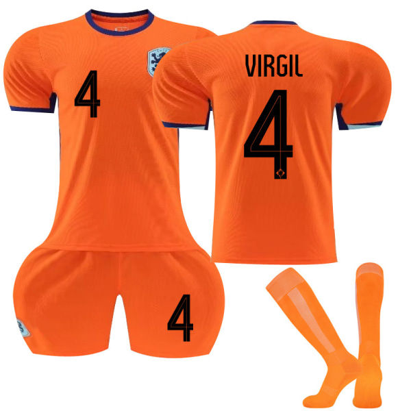 2024 Europacup fotbollströja set Nederländerna hem orange nr 4 Van Dijk 11 Robben 10 Depay tröja Size 10 with socks #20
