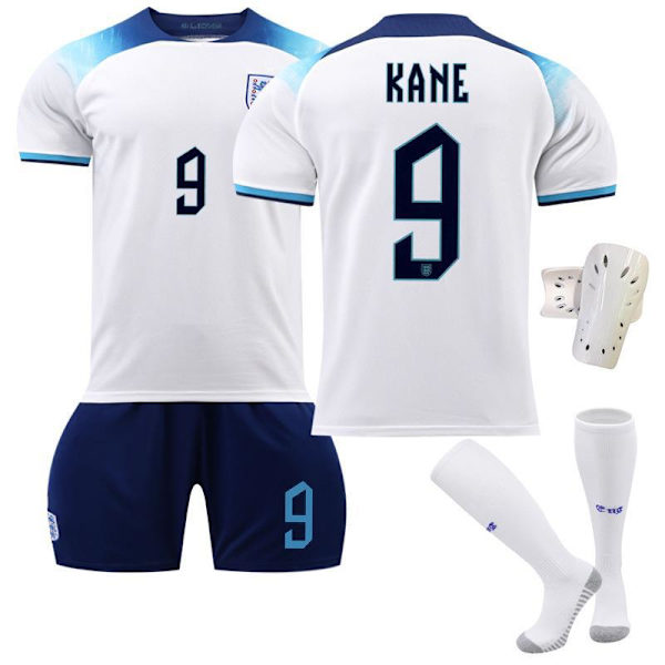 Fotballdrakt for barn, England VM 2022, nr. 9 Kane, 10 Sterling, 19 Mount, 20 Foden No. 20 with socks + protective gear #M