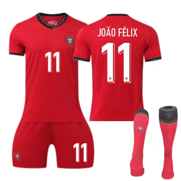 Europæisk Cup-Portugal Hjemmebanetrøje Nr. 7 Ronaldo Børne- og Voksensæt Fodboldtrøje Size 11 socks 28