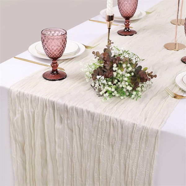 Svensk krøllete stoff bordløper bohemsk balinesisk duk bordløper rustikk bryllupsfest borddekorasjon flerfarget Ivory Ivory 90*400