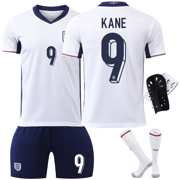 2024 EM-tröja England nr 9 Kane 10 Bellingham 20 Foden fotbollströja set version Size 9 socks + protective gear 26 yards