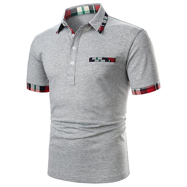 Herr Casual Kortärmad Rutig Krage Poloskjorta White M