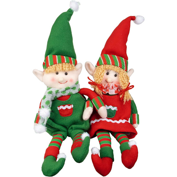 Elf Plush Christmas Stuffed Dolls, Set of 2 - 12" Boy and Girl Elves Holiday Cute Plush Shelf Toys - Fun Kids Buddy Figurine Decorations, Christmas