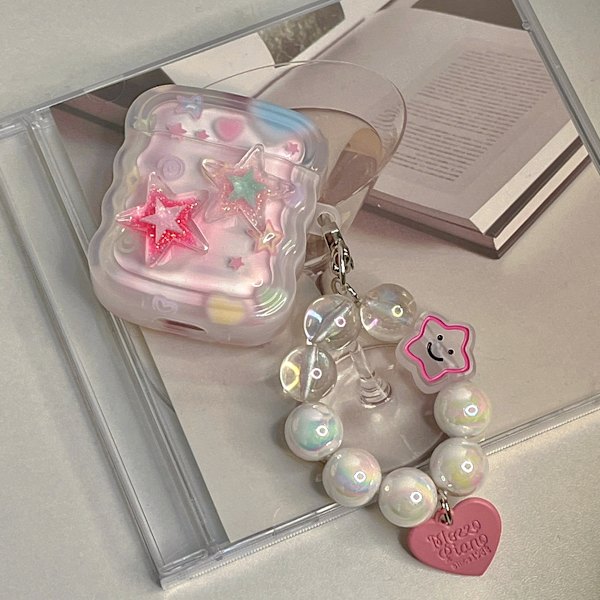 Sød stjerne Airpod 1、2 etui med nøglering kompatibel med Kawaii æstetisk Airpods 1、2 etui til kvinder pige