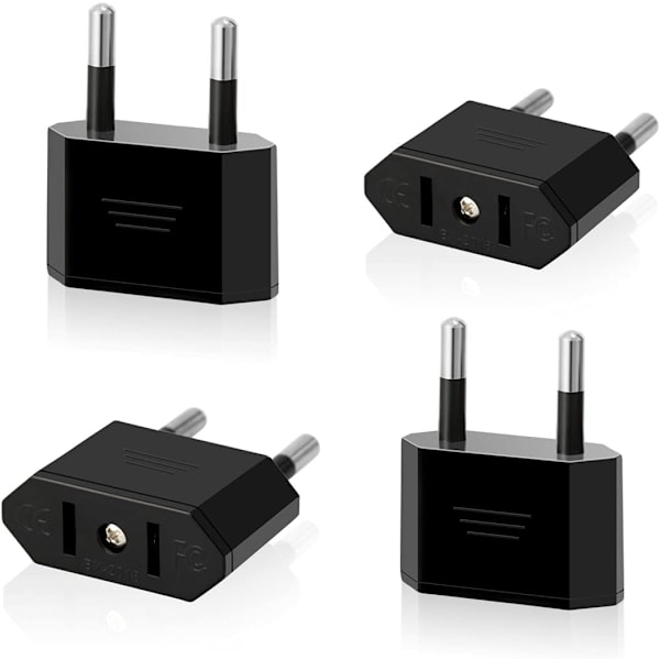 4-pack USA till EU reseadapter USA-kontakt till 2-stifts Euro/Tyskland kontakt A