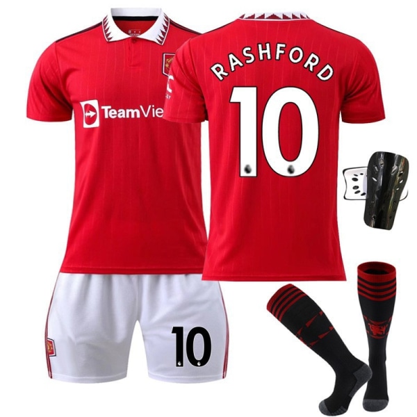 22-23 Red Devils hemma nr 7 Ronaldotröja nr 25 Sancho 10 Rashford 1 De Gea fotbollsdräkt Martial Printed No. 10 star + socks + plate Children's clothing size 28