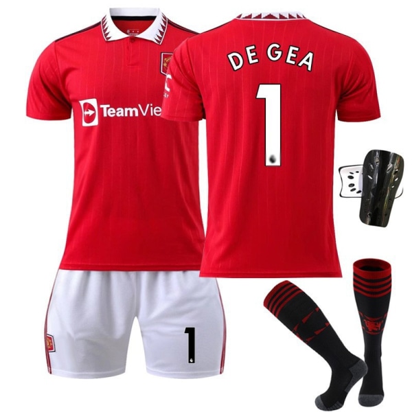 22-23 Red Devils hemmatröja nr 7 Ronaldo tröja nr 25 Sancho 10 Rashford 1 De Gea fotbollströja Martial Printed No. 1 star + socks + plate Children's clothing size 26