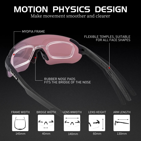 Kapvoe Uv400 Utendørs Sykkelbriller med Fargefotokromatiske Linser Tr90 Dame 2024 Sykkel Mann Utendørs Sykling Sport Polariserte Solbriller Photochromic-1lens-C6