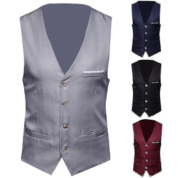 Plus Size Herre Solid Farvet Suit Vest Enkeltbrystet Business Vest - WELLNGS Blå Navy Blue 4XL