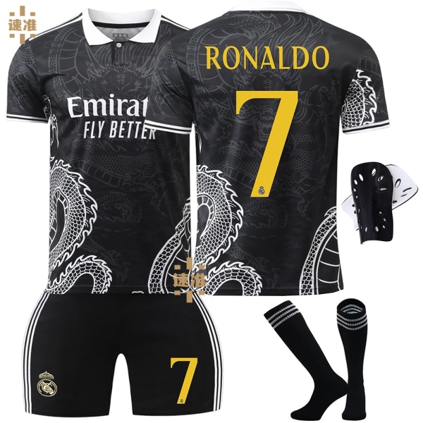 23-24 Real Madrid fodboldtrøje drage version nr. 7 Vinicius 5 Bellingham 11 Rodrigo børnetrøje No. 1 socks + protective gear XS