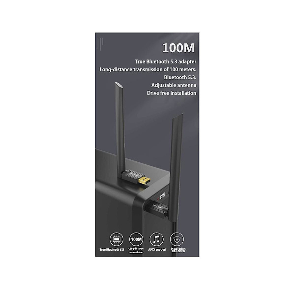 100 metrin USB-Bluetooth-sovitin USB Bluetooth 5.3 -vastaanotin 4dbi-antenni Bluetooth-lähetin tietokoneelle
