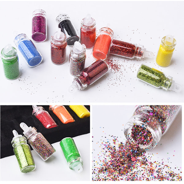 Neglekunst Dekoration Mix 48 farver mini flasker glitterpulver