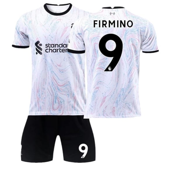 22-23 Liverpool udebanetrøje 11 Salah grå og hvid fodbolduniformssæt nr. 9 Firmino trøje med sokker Size 9 with socks #18