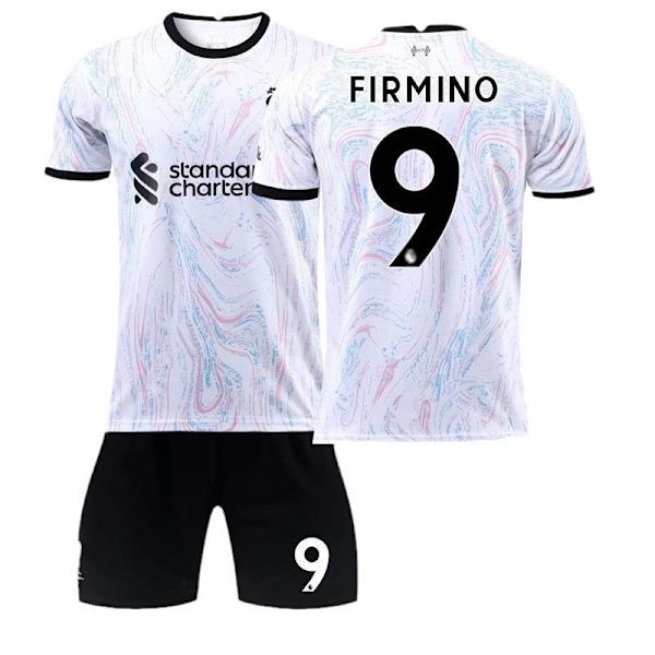 22-23 Liverpool vieras 11 Salah harmaa ja valkoinen jalkapalloasu puku nro 9 Firmino paita sukat No. 11 with socks + protective gear #XS