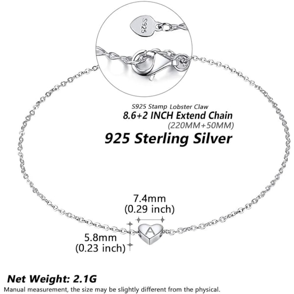 Sterling Silver Initial Ankles för kvinnor, tonårsflickor Fot Ankel