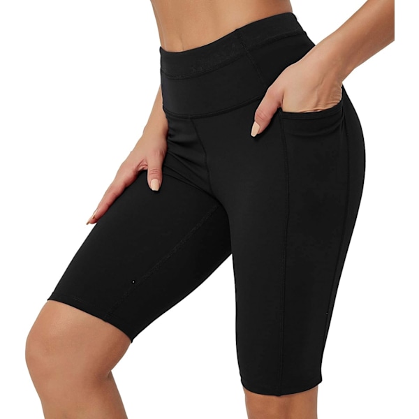 es Dame Shorts 10\" Trening Yoga Shorts Med Lommer Høy Midje Sports Shorts Løping Sykkel Shorts（007） Svart-1 XX-Large