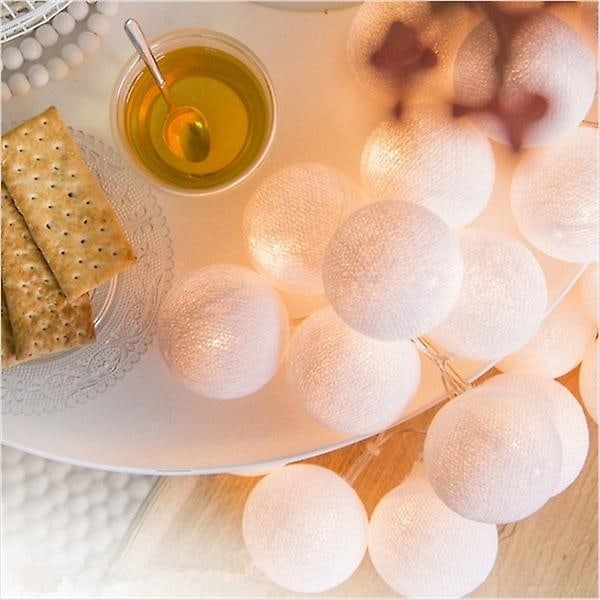 2,2m 20 palloa Vintage/Söpö pastell/Puhdas valkoinen söpö puuvillaköysi Fairy Lights Party Koti Piha Häät Romanttinen joulukoriste - Täydellinen 1