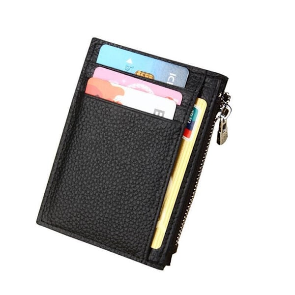 Ekte skinn Slim Rfid kortholder lommebok med glidelås Black Black