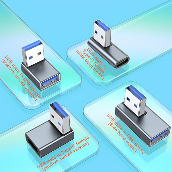90 astetta vasemmalle, oikealle, ylös ja alas kulma USB 3.0 A uros naaras Ex hopea Silver 1