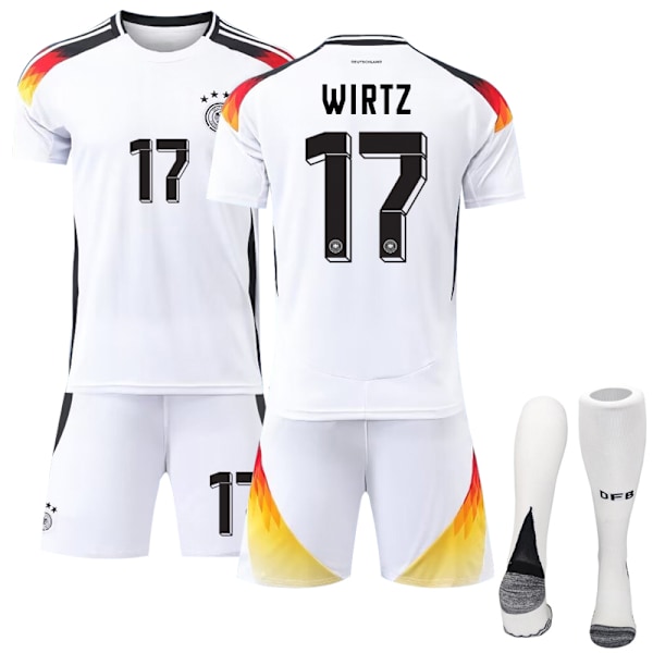 2024 UEFA EM Wirtz Barn Fotbollströja Kit Tyskland Hemma Nr.17 Hemma Vit Home White M