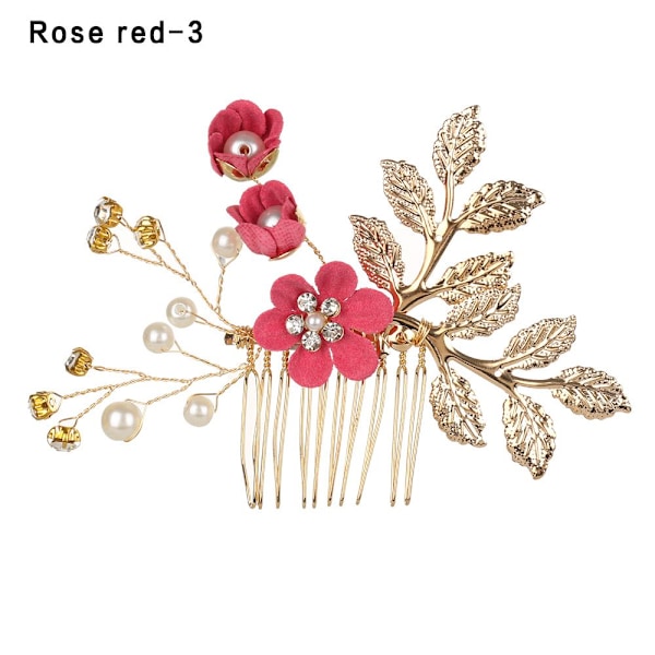 Hårkammar Blomma Hårnål Brudklämmor ROSRÖD 3 rosenröda rose red 3