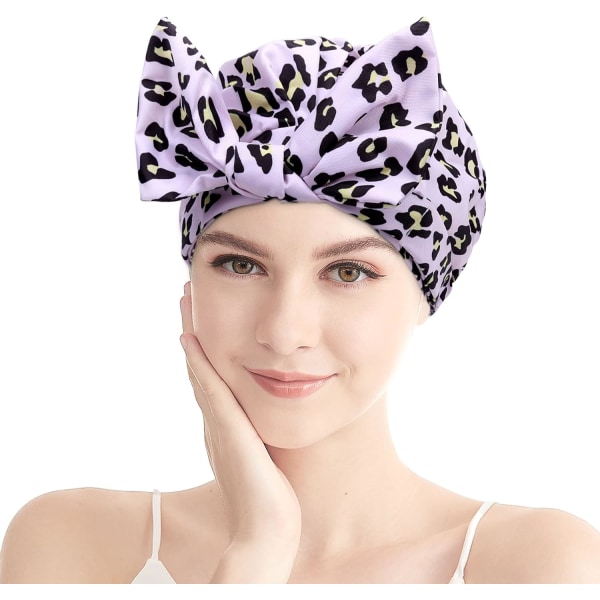 Dames Dusjhette - Vanntett Gjenbrukbar Dusjhette Justerbar Elastisk Sløyfe Sløyfe Badehette for Jenter for Kvinners Bading (Rosa Leopard) Pink Leopard