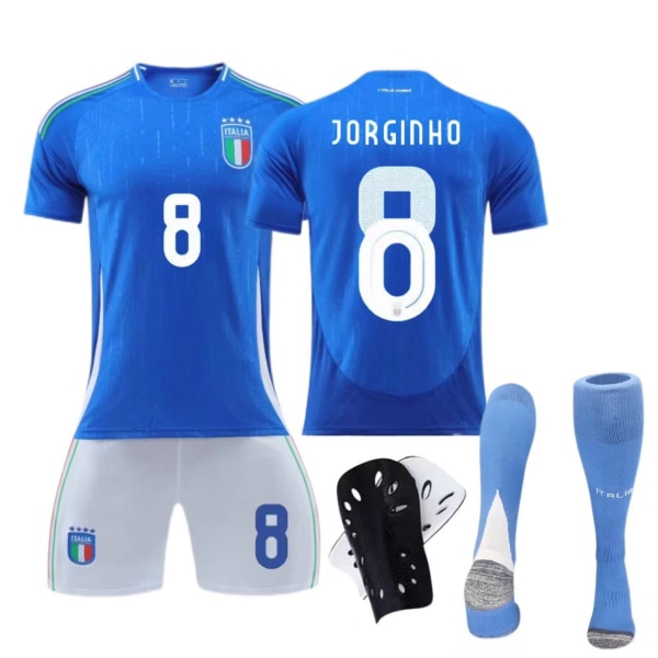 Europeiska cupen - Italiens hemmatröja nr 14 Chiesa nr 18 Barella barn vuxen set fotboll Size 8 socks + protective gear XL