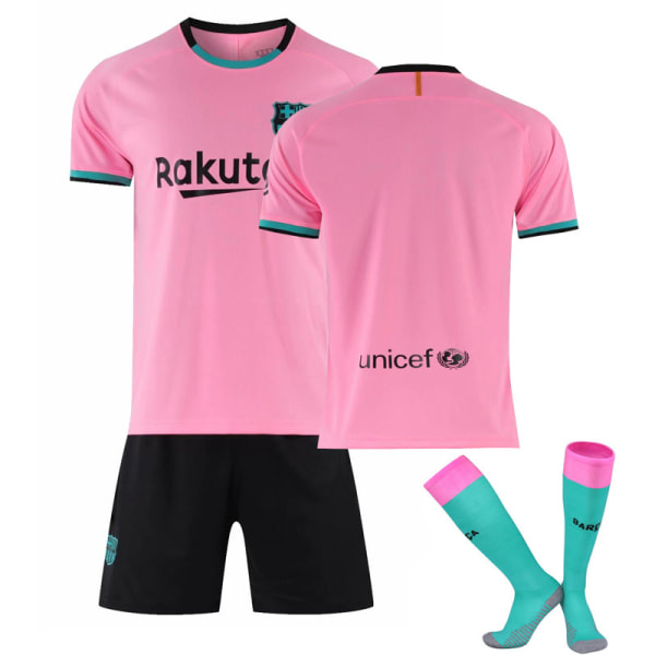 Barcelona tröja 20-21 hem och borta nr 10 Messi matchuniform barn sport fotboll overall herr Barcelona pink no number socks 28