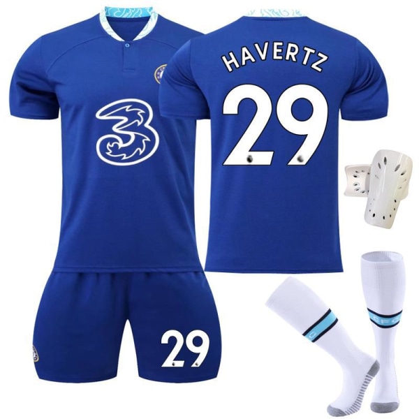22-23 Chelsea hemtröja nr 9 Aubameyang 7 Kante 10 Pulisic fotbollströja set 19 Mount tröja No. 10 with socks + protective gear #26