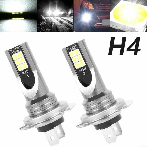 2 st H4 LED-strålkastarlampor i en låda LED-lampavagn 50W/14000lm/IP68 Vattentät dimljus 2 lampor 6000-6500K Vitt ljus