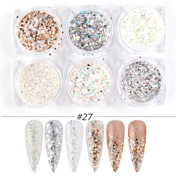 6 kpl Kynsi Tarrat Värit Glitter Set Syksy ja Talvi Timantti Roskakori Pink Champagne Sekvenssit Kynsi Glitter Kynsi T color