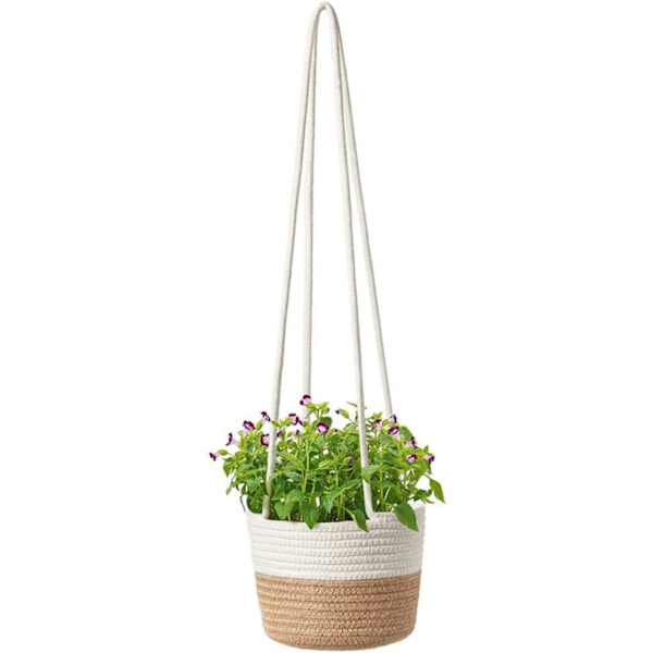 Hängande blomkorg vävd växt mjukt rep växt beige växter för hem rum inredning 14cm kruka och plantering